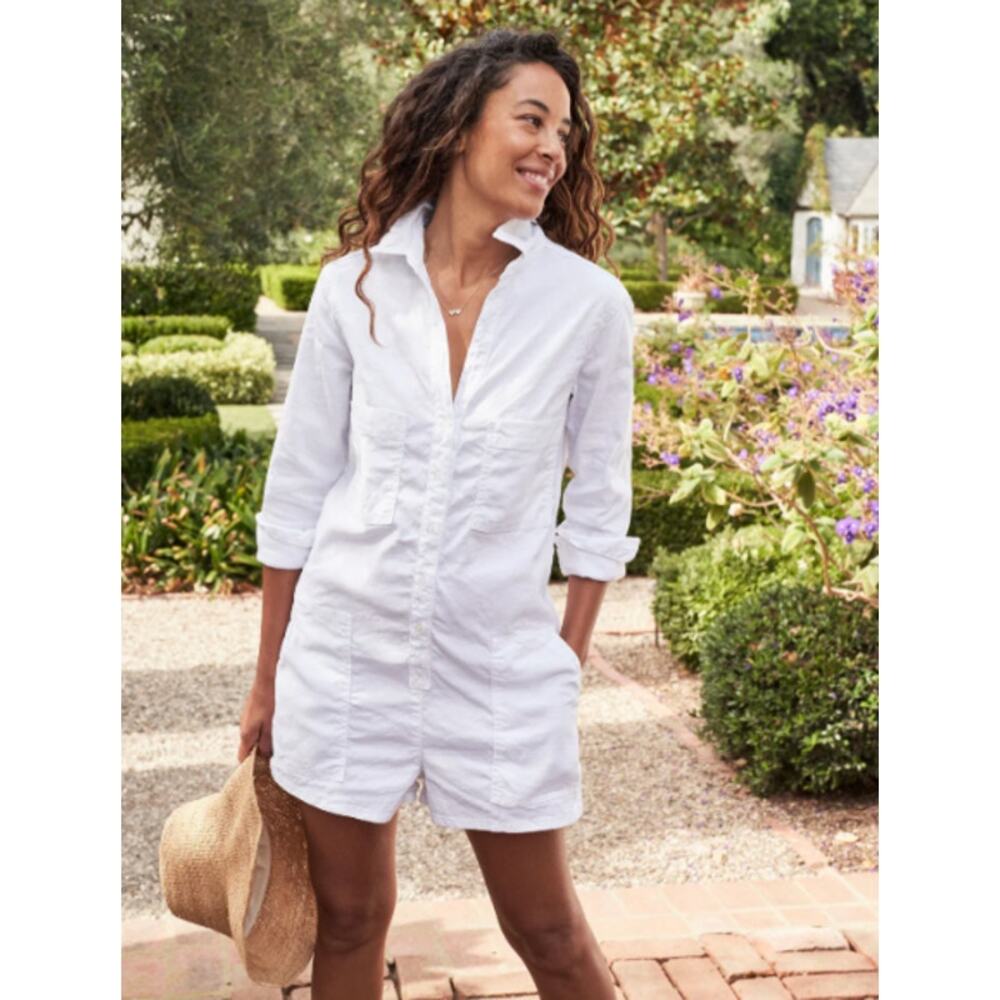 Frank & Eileen Ireland Playsuit Romper L White Linen Blend Made in USA - Picture 4 of 14